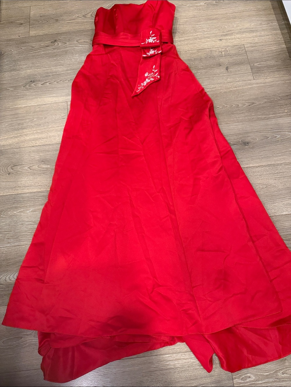 Alfred Angelo Red Strapless Evening Gown with Embellished Waist - Picture 1 of 2